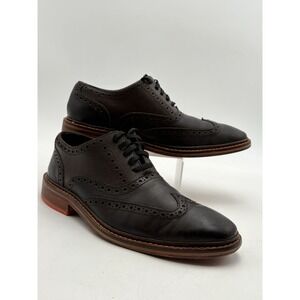Cole Haan Leather Wingtip Oxford Men's 8.5M Brown Brogue Orange Sole Dress Shoe
